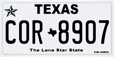 TX license plate COR8907