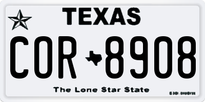 TX license plate COR8908