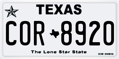 TX license plate COR8920