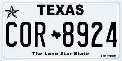 TX license plate COR8924