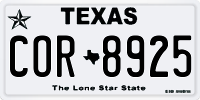 TX license plate COR8925