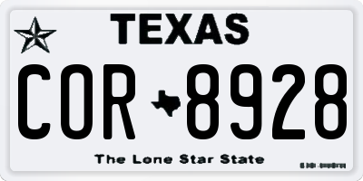 TX license plate COR8928