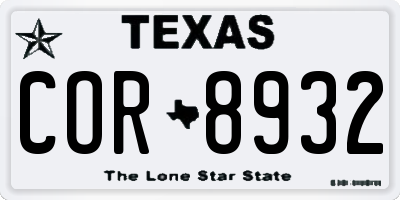 TX license plate COR8932