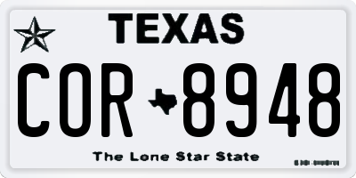 TX license plate COR8948