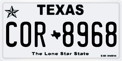 TX license plate COR8968