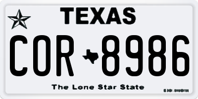 TX license plate COR8986