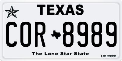 TX license plate COR8989