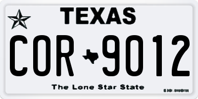 TX license plate COR9012