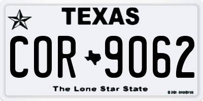 TX license plate COR9062
