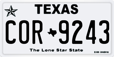 TX license plate COR9243