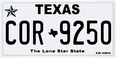 TX license plate COR9250