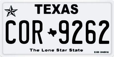 TX license plate COR9262