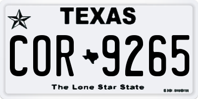 TX license plate COR9265
