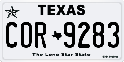 TX license plate COR9283