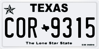 TX license plate COR9315