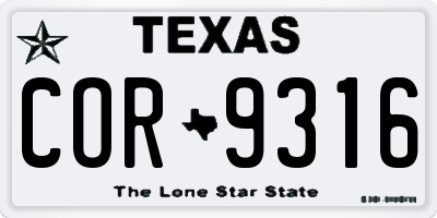 TX license plate COR9316
