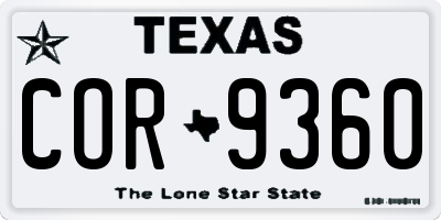 TX license plate COR9360