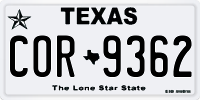 TX license plate COR9362