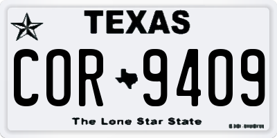 TX license plate COR9409