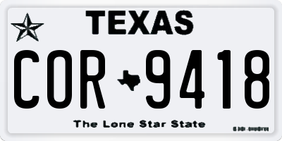 TX license plate COR9418