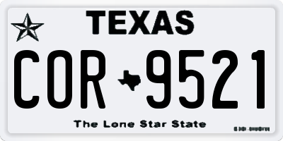 TX license plate COR9521