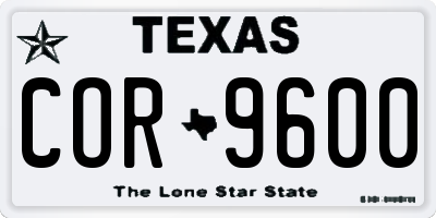 TX license plate COR9600