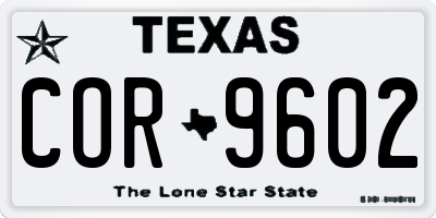 TX license plate COR9602