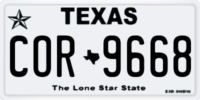 TX license plate COR9668