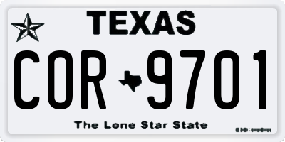 TX license plate COR9701