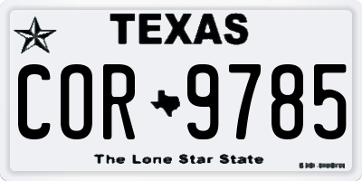 TX license plate COR9785