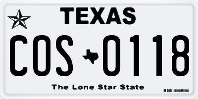 TX license plate COS0118