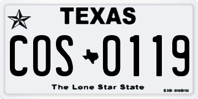 TX license plate COS0119