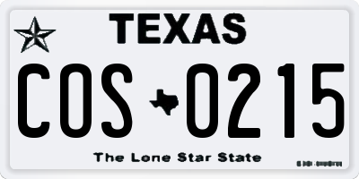 TX license plate COS0215