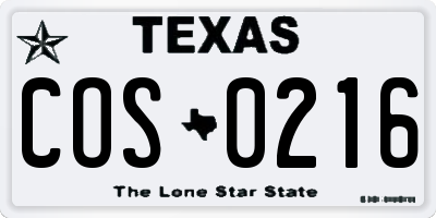 TX license plate COS0216