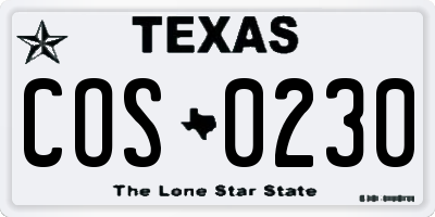 TX license plate COS0230