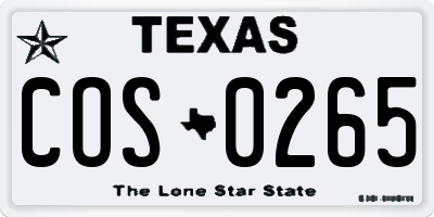 TX license plate COS0265
