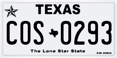 TX license plate COS0293
