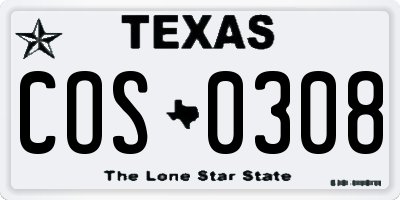 TX license plate COS0308