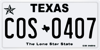 TX license plate COS0407