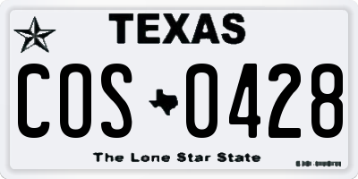 TX license plate COS0428