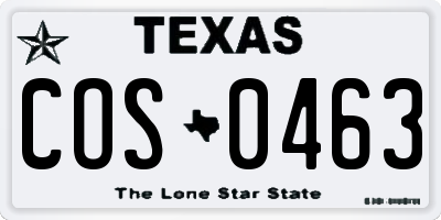 TX license plate COS0463