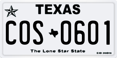 TX license plate COS0601