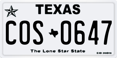 TX license plate COS0647