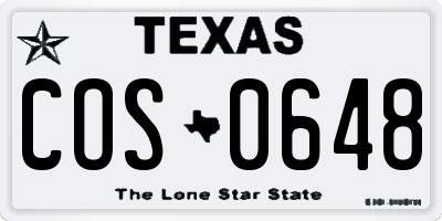 TX license plate COS0648