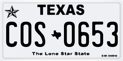TX license plate COS0653