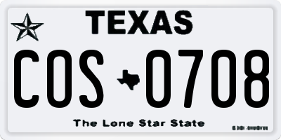 TX license plate COS0708