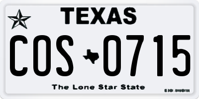 TX license plate COS0715