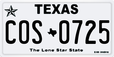 TX license plate COS0725
