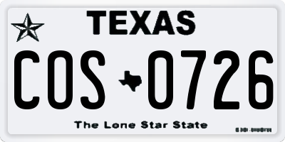 TX license plate COS0726
