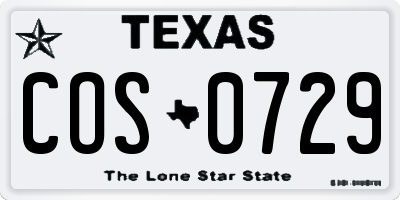 TX license plate COS0729